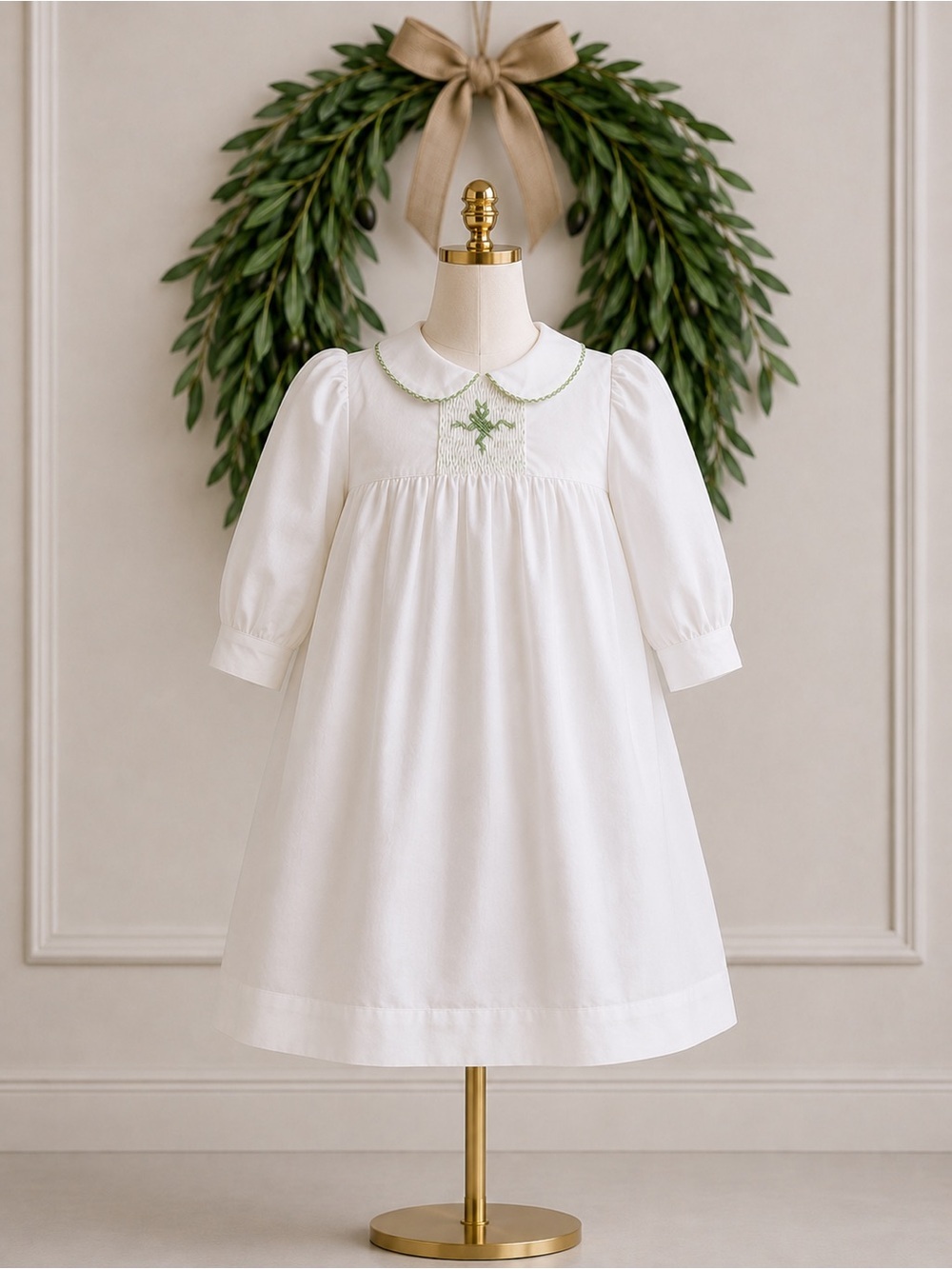 Mary James Vintage White Smocked Embroidered Frog Day Gown